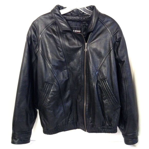 Vtg Wilsons Leather Jacket Men M Black Bomber Aviator Flight Motor Biker Rebel - Picture 1 of 13